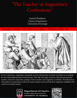 Poster for Lecture: Sam Henthorn, "The Teacher in Augustine's Confessions"