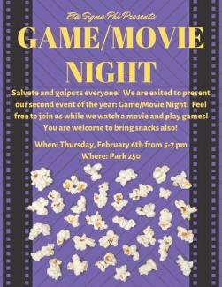 Poster Eta Sigma Phi Game/Movie Night